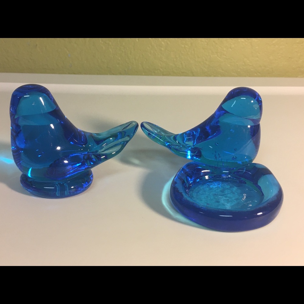 Vintage 1986 Pair of Leo Ward Blue Birds of Happiness Figures